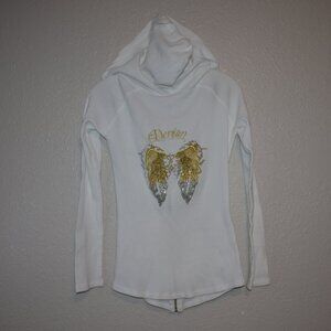 VINTAGE Y2K Dereon Long sleeve angel wings Bling Shirt Size MEDIUM  EUC …